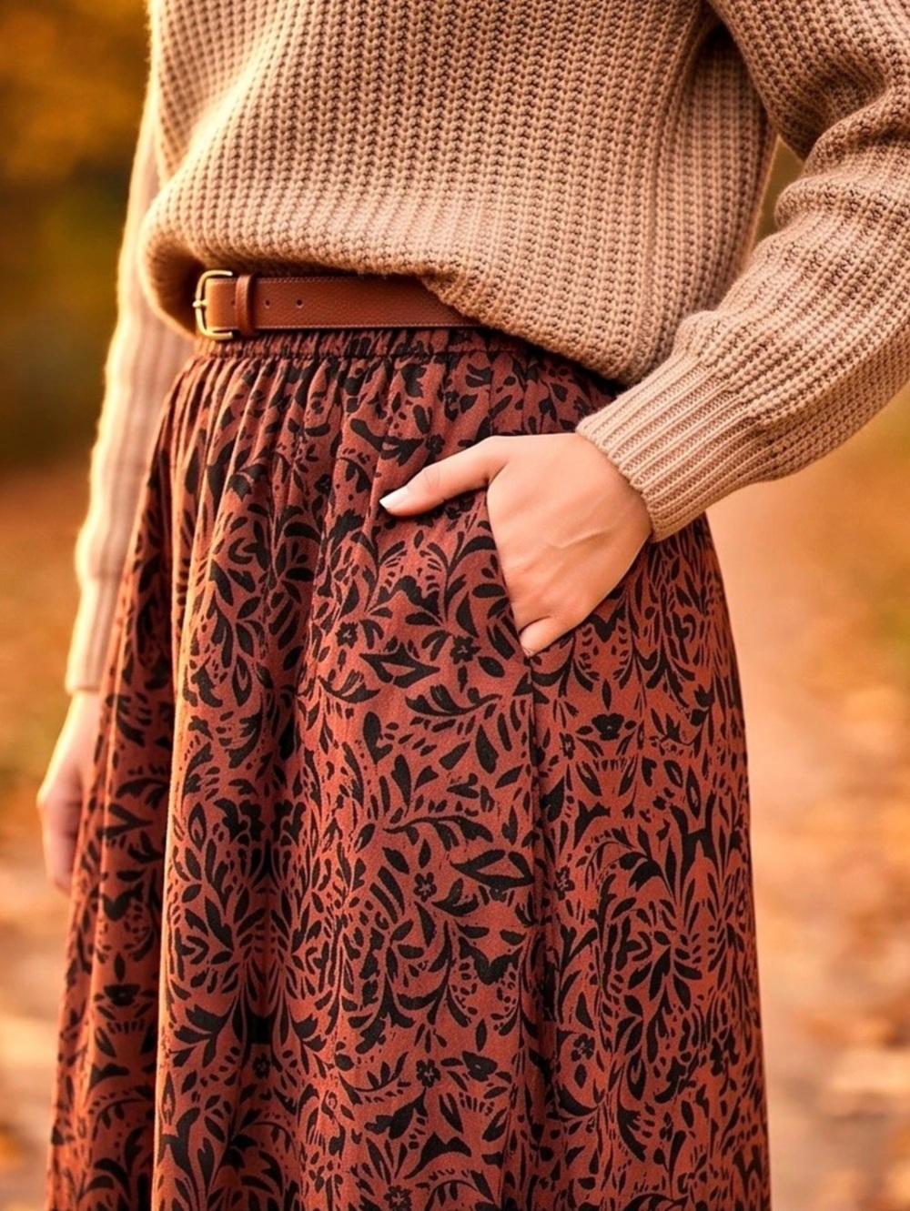 Signature by Reitmans Brown & Black Floral A-Line Midi Skirt – Size 4 - Picture 2 of 14